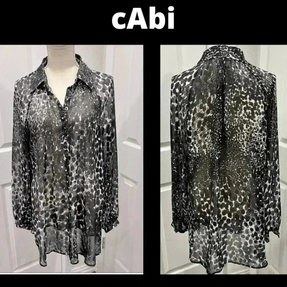 cAbi High/low sheer, long length black/ white blouse button down ❤️ - Picture 1 of 9
